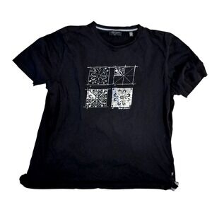 Ted Baker Cotton Graphic Tile Print T Shirt Unisex Black Short Sleeve Tee Y2K